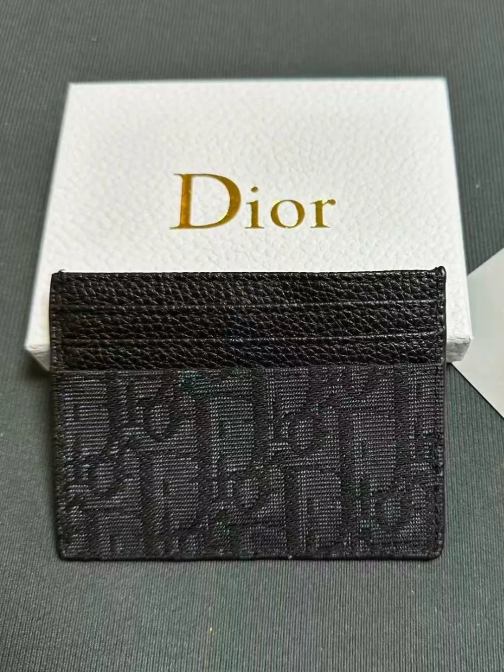 Dior Black Oblique Jacquard & Grained Calfskin Card Holder